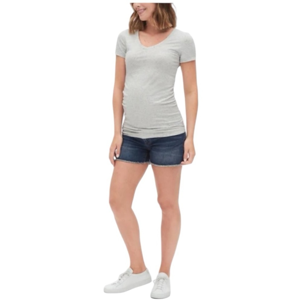 GAP Maternity 4" Inset Panel Denim Blue Jean Raw Hem Shorts